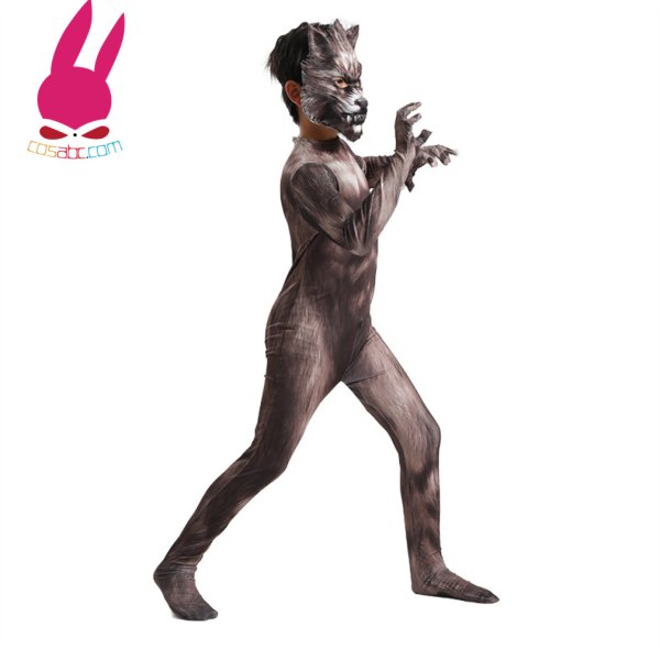 画像2: 狼人 おおかみひと ろうじん 狼男 全身タイツ子供用 連体 着ぐるみ ステージ衣装 弾力と伸縮性あり コスチューム コスプレ衣装　ハロウイン仮装 ハロウインコス (2)