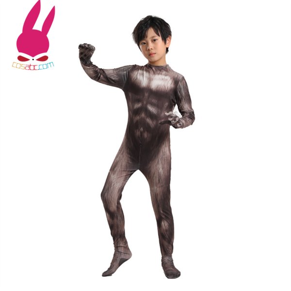 画像4: 狼人 おおかみひと ろうじん 狼男 全身タイツ子供用 連体 着ぐるみ ステージ衣装 弾力と伸縮性あり コスチューム コスプレ衣装　ハロウイン仮装 ハロウインコス (4)