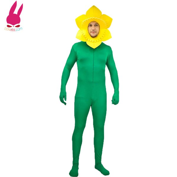 画像4: ひまわり コスプレ衣装 全身タイツ コスチューム 大人 連体服 帽子あり 被り物 ハロウィン 仮装 忘年会 新年会 文化祭 ヒマワリ　 (4)