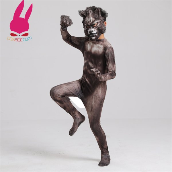 画像3: 狼人 おおかみひと ろうじん 狼男 全身タイツ子供用 連体 着ぐるみ ステージ衣装 弾力と伸縮性あり コスチューム コスプレ衣装　ハロウイン仮装 ハロウインコス (3)