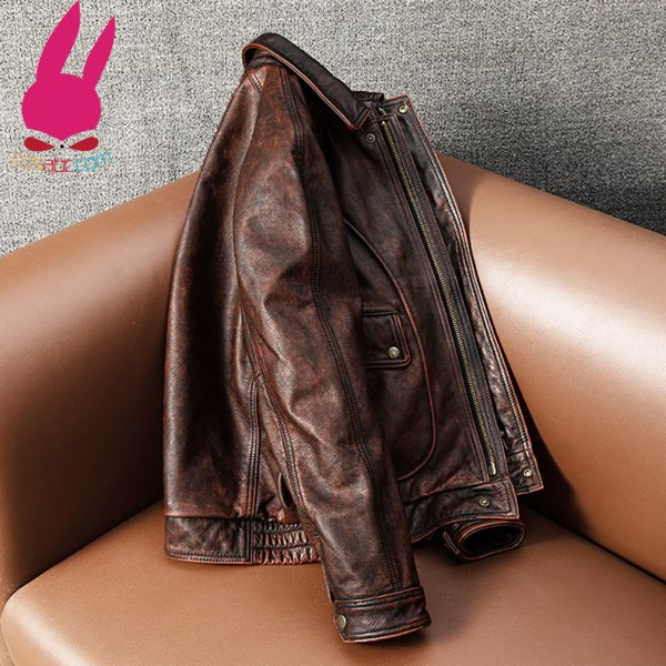 画像2: メンズ レザージャケット ブラウン ライダースジャケット 本革 コート 大きいサイズ  S M L LL 3L 4L 5L 防寒 丈夫長持ち (2)