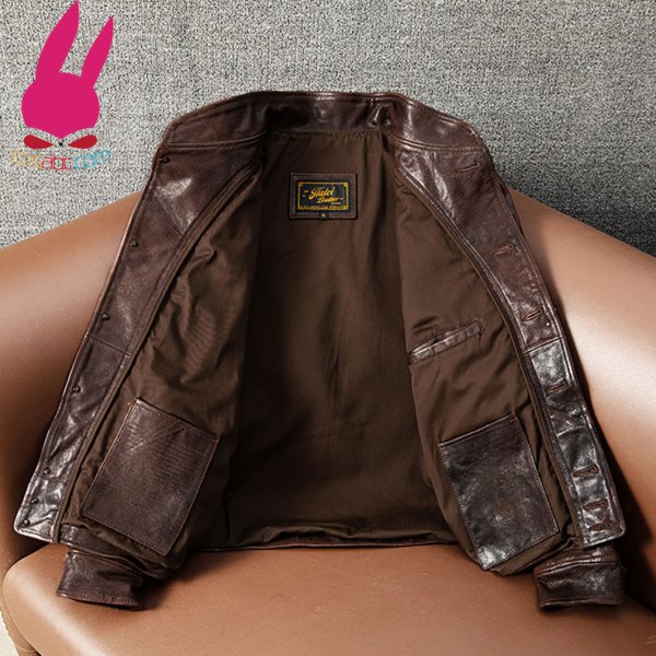 画像3: メンズ レザージャケット ブラウン ライダースジャケット 本革 コート 大きいサイズ S M L LL 3L 4L 5L 防寒 丈夫長持ち (3)