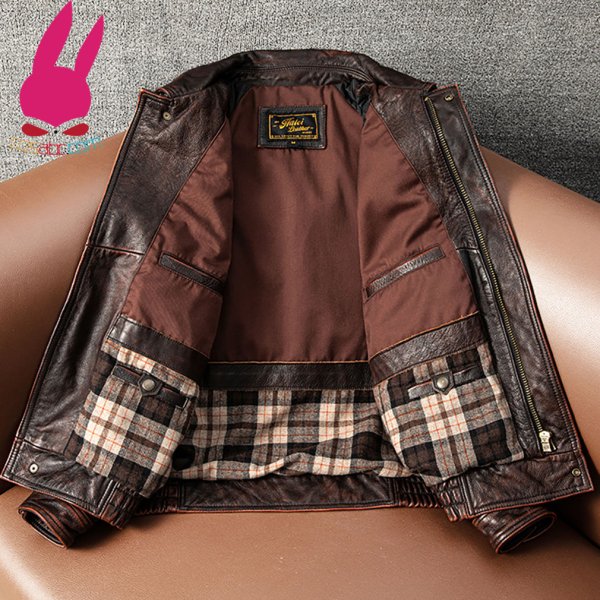 画像4: メンズ レザージャケット ブラウン ライダースジャケット 本革 コート 大きいサイズ  S M L LL 3L 4L 5L 防寒 丈夫長持ち (4)