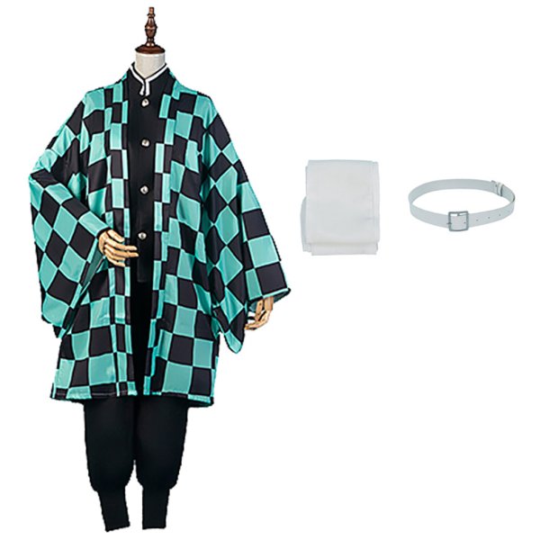 画像2: cosabc 鬼滅の刃 竈門 炭治郎コスプレ衣装  子供用 大人用 日輪刀道具 ウィッグ  イベント 演出服 二次会 コスチューム パーティー ハロウィン (2)