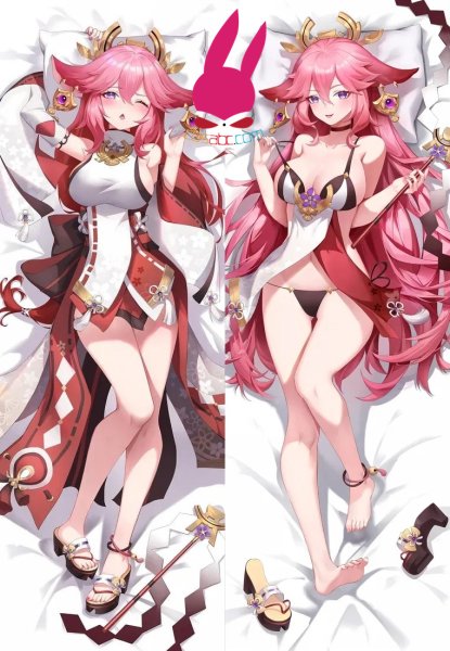 画像1: cosabc  等身抱き枕カバー 原神 げんしん 八重神子 やえ みこ【同人】等身大 抱き枕カバー 2wayトリコット 160×50cm 高品質 セクシー美女 (1)