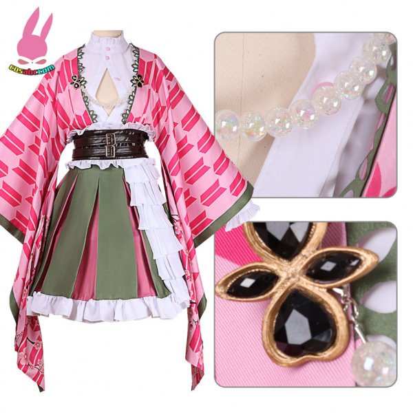 画像2: cosabc鬼滅の刃　甘露寺蜜璃　かんろじみつり風 コスプレ衣装 イベント 演出服 二次会 コスチューム パーティー ハロウィン (2)