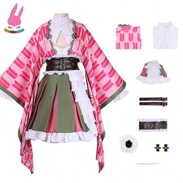 画像3: cosabc鬼滅の刃　甘露寺蜜璃　かんろじみつり風 コスプレ衣装 イベント 演出服 二次会 コスチューム パーティー ハロウィン (3)
