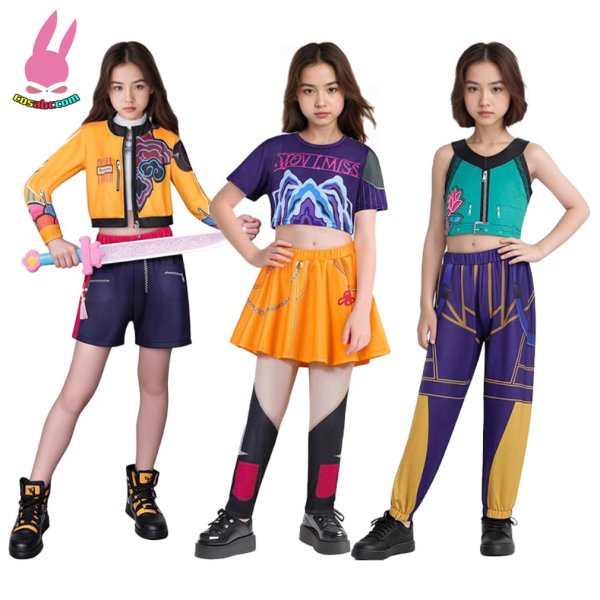 画像1: cosabcKPOPガールズ デーモン・ハンターズ 子供用 ルミ ミラ ゾーイ 風 コスプレ衣装 イベント 演出服 二次会 コスチューム パーティー ハロウィン (1)