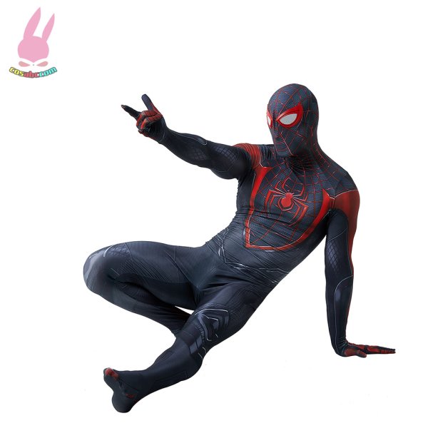 画像3: cosabcSpider man 2マイルズ・モラレス     ブラックスパイダーマン  テージ衣装 弾力と伸縮性あり コスチューム コスプレ衣装　ハロウイン仮装 ハロウインコス (3)