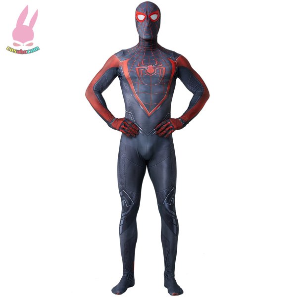 画像1: cosabcSpider man 2マイルズ・モラレス     ブラックスパイダーマン  テージ衣装 弾力と伸縮性あり コスチューム コスプレ衣装　ハロウイン仮装 ハロウインコス (1)