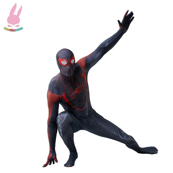 画像2: cosabcSpider man 2マイルズ・モラレス     ブラックスパイダーマン  テージ衣装 弾力と伸縮性あり コスチューム コスプレ衣装　ハロウイン仮装 ハロウインコス (2)
