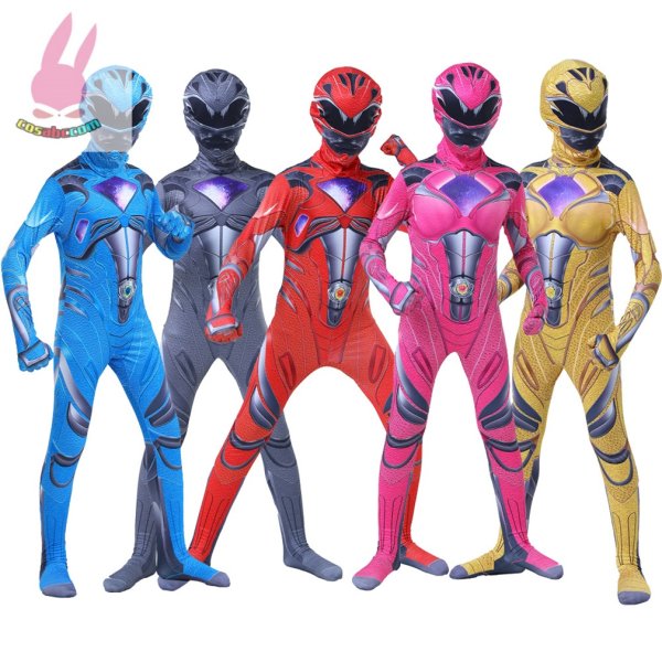 画像1: cosabcパワーレンジャー　全身タイツ　子供服テージ衣装 弾力と伸縮性あり コスチューム コスプレ衣装　ハロウイン仮装 ハロウインコス (1)