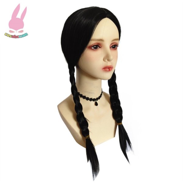 画像2: cosabcアダムス・ファミリー The Addams Family ウェンズデー・アダムス Wednesday Addams　風 コスプレウィッグ かつら コスチューム イベント 変装 仮装 パーティー ハロウィン (2)