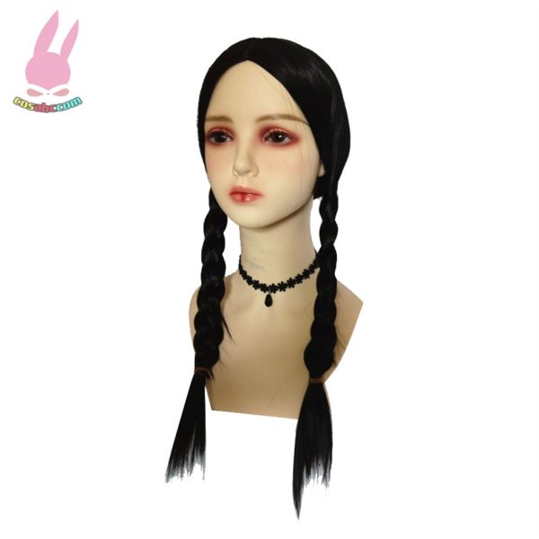 画像3: cosabcアダムス・ファミリー The Addams Family ウェンズデー・アダムス Wednesday Addams　風 コスプレウィッグ かつら コスチューム イベント 変装 仮装 パーティー ハロウィン (3)